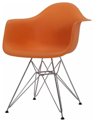 Contemporary Chair, Chrome Plated Metal Legs, Matte Finished Seat, Orange DL Modern