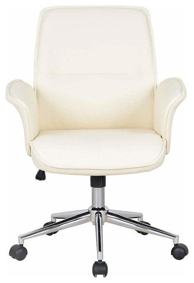 Contemporary Chair Upholstered, Faux Leather With Armrest, Ivory White DL Modern