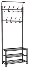 Contemporary Clothes Hanger Rack, Metal With 18-Hook and Bottom Shelves, Black DL Contemporary