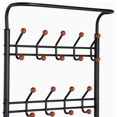 Contemporary Clothes Hanger Rack, Metal With 18-Hook and Bottom Shelves, Black DL Contemporary