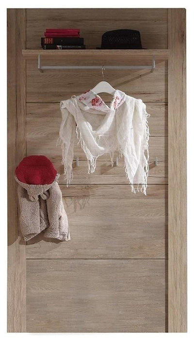 Contemporary Clothes Rack, Light Oak Finish MDF With Hanging Rail and 4-Hook DL Contemporary