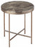 Contemporary Coffee Table, Marble Glass Top and Rose Gold Finished Steel Legs DL Contemporary