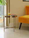 Contemporary Coffee Table, Marble Glass Top and Rose Gold Finished Steel Legs DL Contemporary