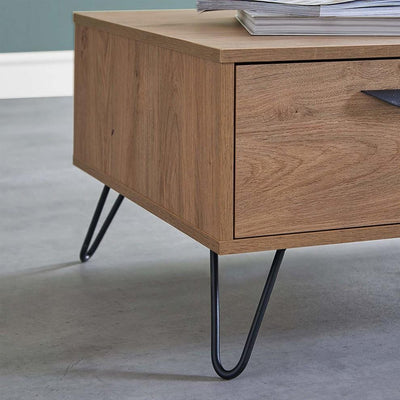 Contemporary Coffee Table, MDF With Black Metal Legs and 2 Storage Drawers DL Contemporary