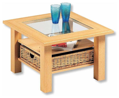 Contemporary Coffee Table, Solid Beech Wood With Centre Glass and Shelves DL Contemporary