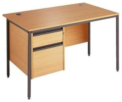 Contemporary Desk, Oak Finished Solid Wood With 2 Fixed Storage Drawer DL Modern
