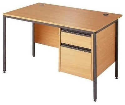 Contemporary Desk, Oak Finished Solid Wood With 2 Fixed Storage Drawer DL Modern