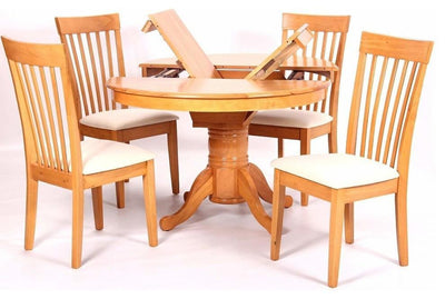 Contemporary Dining Set in Solid Wood, Extendable Pedestal Table and 4 Chairs DL Contemporary