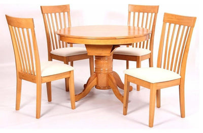 Contemporary Dining Set in Solid Wood, Extendable Pedestal Table and 4 Chairs DL Contemporary