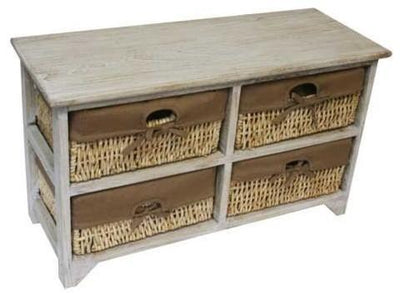 Contemporary Drawer Unit in Ash Solid Wood with 4 Wicker Drawers for Storage DL Contemporary