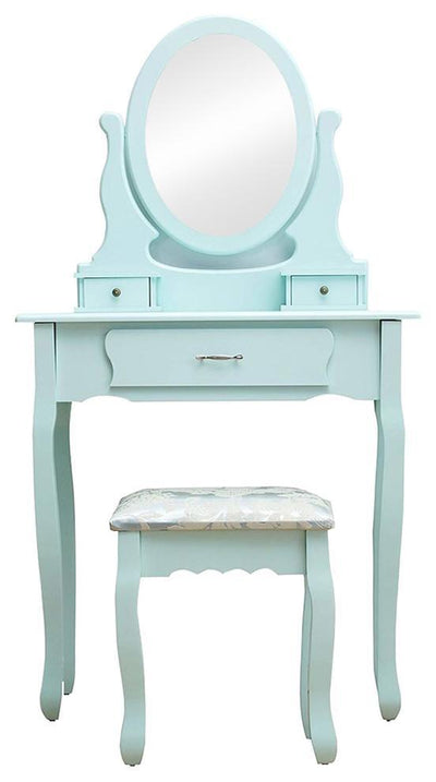 Contemporary Dressing Table Set, Cushioned Stool/Oval Mirror, 3-Drawer, Duck Egg DL Contemporary