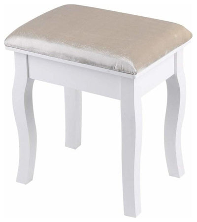 Contemporary Dressing Table Stool, MDF With Padded Cushioned Seat, White DL Contemporary