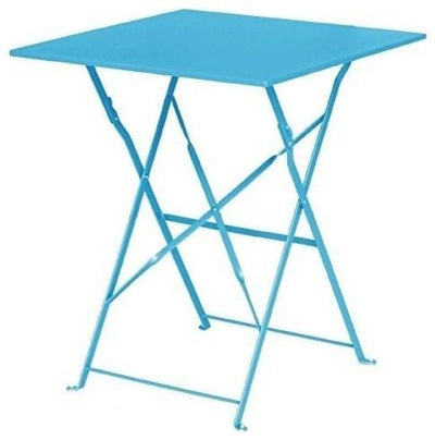 Contemporary Folding Bistro Table, Blue Finished Steel, Simple Square Design DL Contemporary