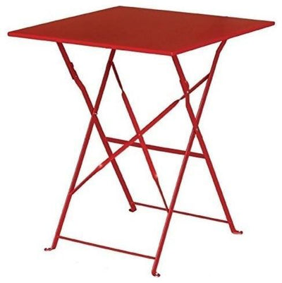 Contemporary Folding Bistro Table, Red Finished Steel, Simple Square Design DL Contemporary