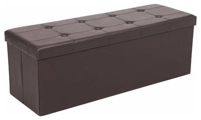 Contemporary Folding Ottoman Storage Box in Faux Leather with Inner Divider DL Contemporary