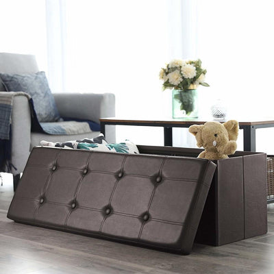 Contemporary Folding Ottoman Storage Box in Faux Leather with Inner Divider DL Contemporary