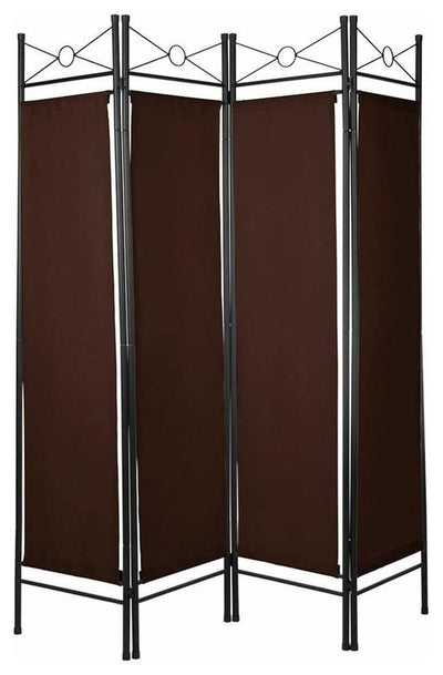 Contemporary Folding Room Divider With Black Finished Frame and Polyester, Brown DL Contemporary