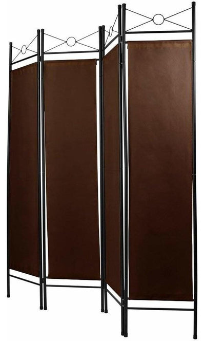 Contemporary Folding Room Divider With Black Finished Frame and Polyester, Brown DL Contemporary