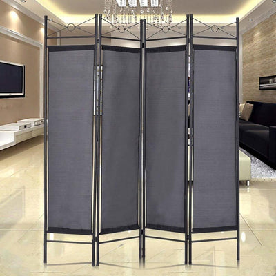 Contemporary Folding Room Divider With Black Finished Frame and Polyester, Grey DL Contemporary