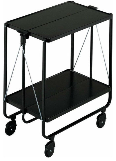 Contemporary Folding Serving Trolley Cart, Steel Metal, 2 Open Shelves, Black DL Contemporary