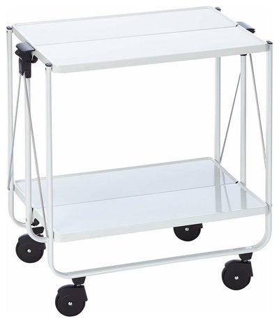 Contemporary Folding Serving Trolley Cart, Steel Metal, 2 Open Shelves, White DL Contemporary