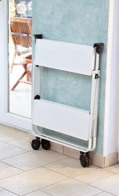 Contemporary Folding Serving Trolley Cart, Steel Metal, 2 Open Shelves, White DL Contemporary