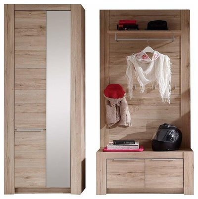 Contemporary Furniture Wardrobe Set, Light Oak Finished Wood With Hanging Rail DL Contemporary