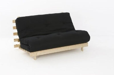 Contemporary Futon Set with Double Wooden Frame and Black Tufted Fabric Mattress DL Contemporary