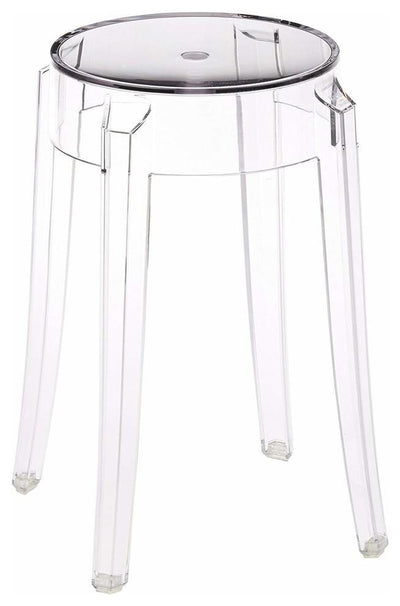 Contemporary Ghost Stool, Glass With Crystal Clear Finish, Round Design DL Contemporary