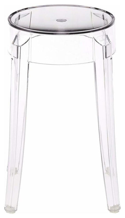 Contemporary Ghost Stool, Glass With Crystal Clear Finish, Round Design DL Contemporary