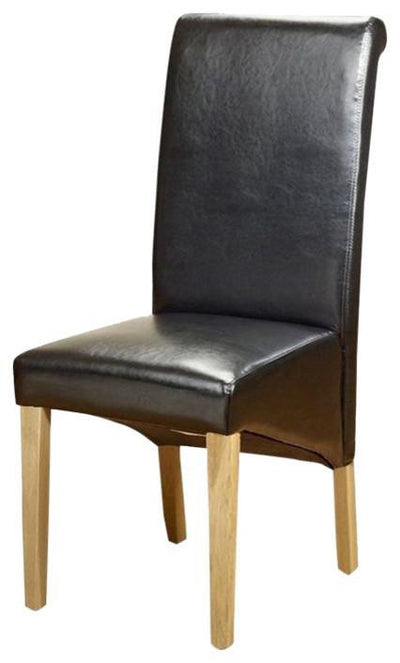 Contemporary High Back Chair, Faux Leather With Oak Finished Wooden Legs, Black