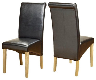 Contemporary High Back Chair, Faux Leather With Oak Finished Wooden Legs, Black DL Contemporary