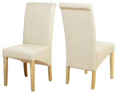Contemporary High Back Chair, Faux Leather With Oak Finished Wooden Legs, Ivory DL Contemporary