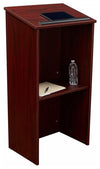 Contemporary Lectern, MDF With Mahogany Finish, Open Shelf and Wrist Support DL Modern