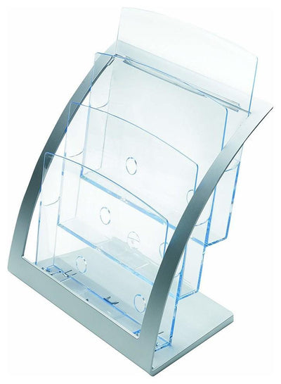 Contemporary Magazine Rack in Strong Steel with 3 Crystal Compartments, Silver DL Contemporary