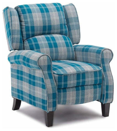 Contemporary Recliner Armchair, Fabric Upholstery, Padded Armrest and Seat, Blue DL Contemporary