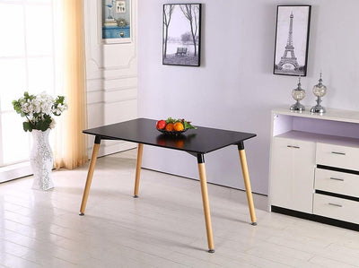 Contemporary Rectangular Dining Table, Painted Top and Wooden Legs, Black DL Contemporary