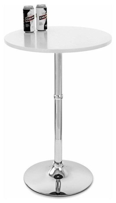 Contemporary Round Bistro Table With Chrome Plated Base and White MDF Top DL Contemporary