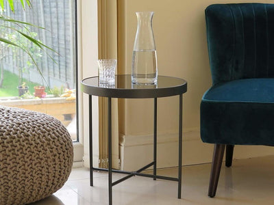 Contemporary Round Coffee Side, Glass Top and Steel Legs, Anthracite/Grey DL Contemporary
