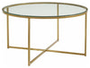 Contemporary Round Coffee Table in Sturdy Metal Frame and Tempered Glass Top DL Contemporary
