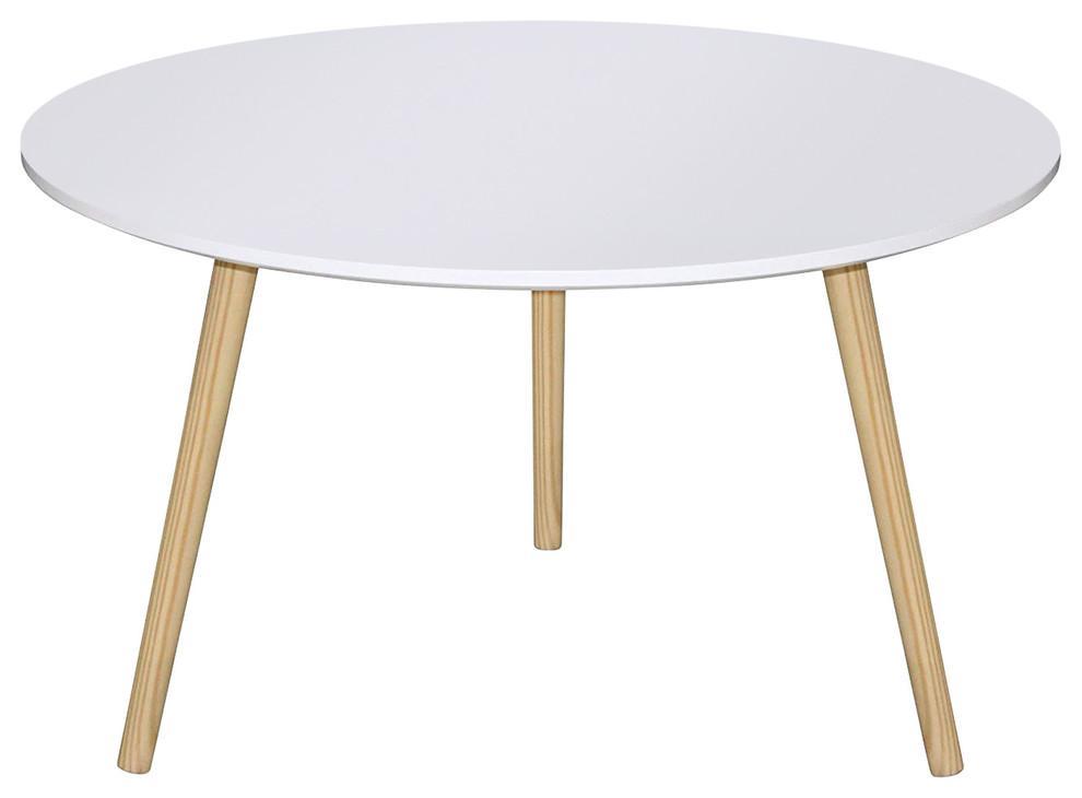 Contemporary Round Coffee Table, MDF Top and Solid Wood Legs DL Contemporary