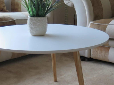 Contemporary Round Coffee Table, MDF Top and Solid Wood Legs DL Contemporary