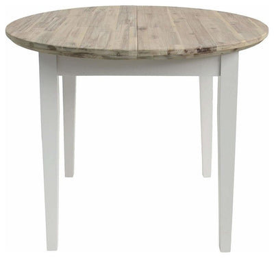 Contemporary Round Extended Table, Hardwood With Oak Finished Tabletop, White DL Contemporary