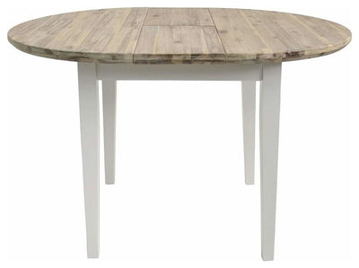 Contemporary Round Extended Table, Hardwood With Oak Finished Tabletop, White DL Contemporary