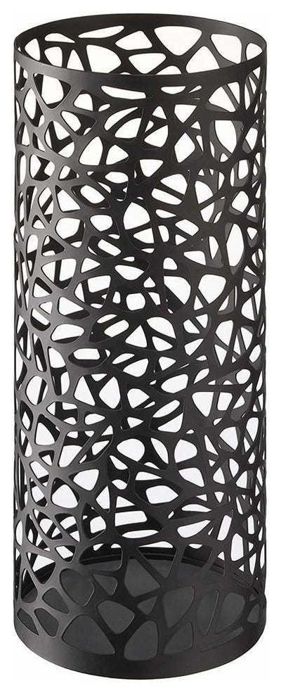 Contemporary Round Umbrella Stand in Black Finished Metal, Bird Nest Design DL Contemporary