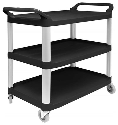 Contemporary Serving Trolley Cart, Aluminium Frame and Plastic Shelves, Black DL Contemporary