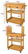 Contemporary Serving Trolley Cart, Bamboo Wood With 2-Drawer and Open Shelf DL Contemporary