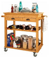 Contemporary Serving Trolley Cart, Bamboo Wood With 2-Drawer and Open Shelf DL Contemporary