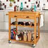 Contemporary Serving Trolley Cart, Bamboo Wood With 2-Drawer and Open Shelf DL Contemporary