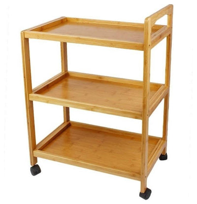 Contemporary Serving Trolley Cart, Bamboo Wood With 3-Shelf and 4-Wheel DL Contemporary